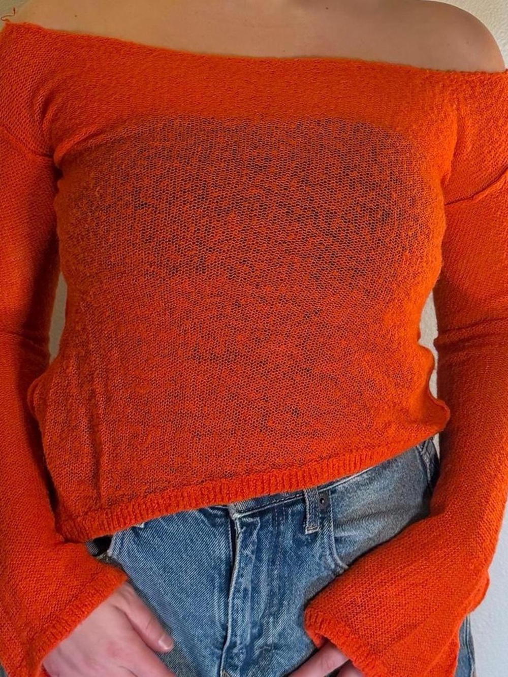 Urban Outfitters Burnt Orange Off-the-Shoulder Knit Sweater